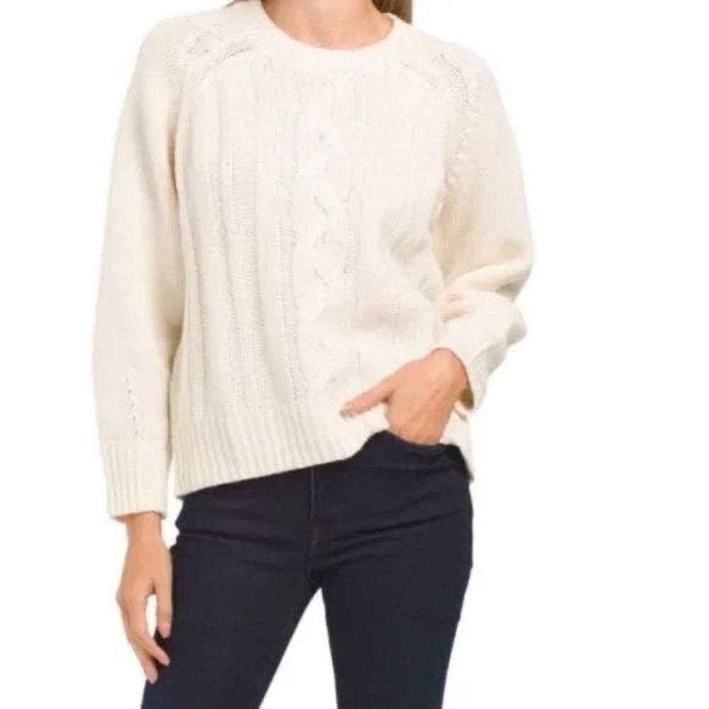 PARRISH LA ROWAN Cable Knit Wool Sweater White Size XS